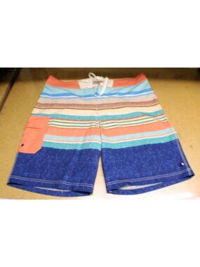 Sperry Top-Sider Mens Stripe Swim Trunks Sz 36 Hook Loop Pocket Drawstring Waist
